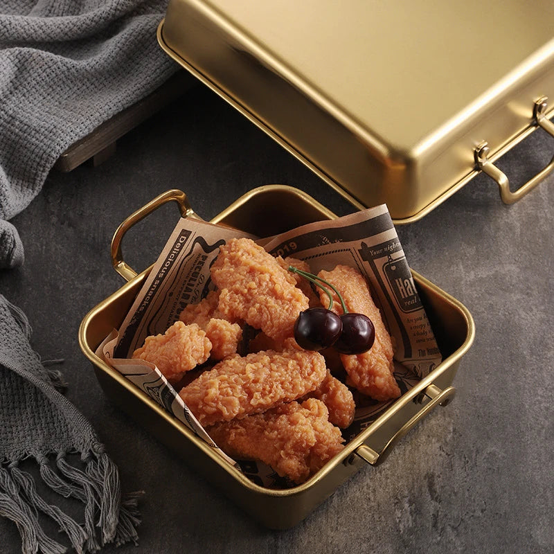 Golden Stainless Steel Square Tray with Handles – Durable Deep Base, Ideal for Baking, Grilling, Frying & More (Available in 16cm, 21cm, 26cm