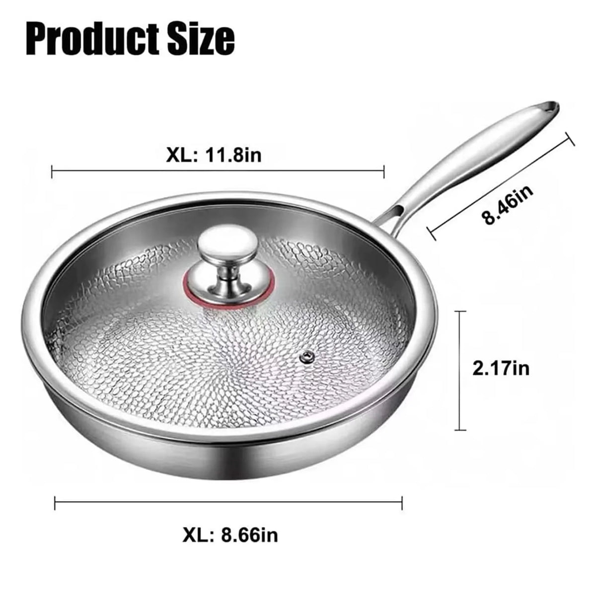 Hammered Titanium Steel Frying Pan with Lid – 3-Layer Non-Stick Skillet with Quick, Even Heating – Best for Healthy Low-Oil Cooking – Available in 26cm, 28cm & 30cm