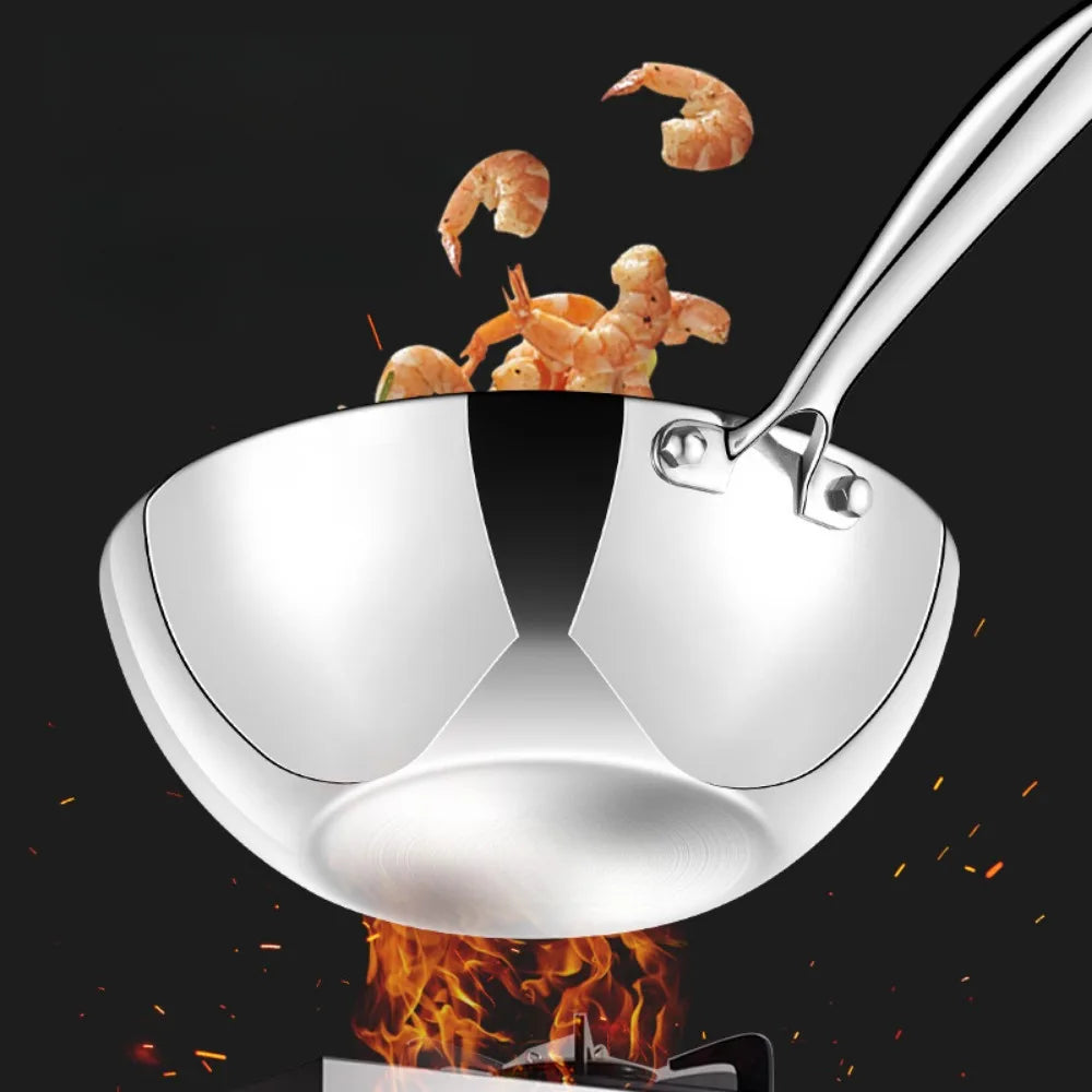 Stainless Steel Wok with Long Handle- Durable Chef’s Cooking Wok Pan for Stir-Frying, Searing, Sautéing, Tossing Noodles, Frying Eggs, Omelettes & One-Pan Dishes – Compatible with Induction & Gas Stoves – Available in 22cm,24cm,26cm,28cm & 30cm