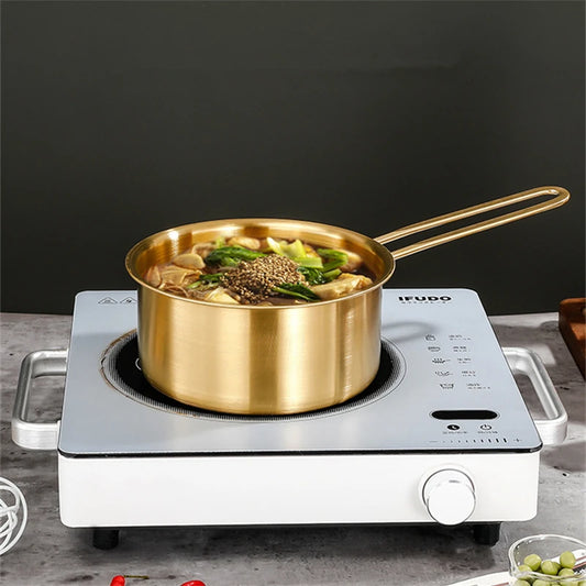 Golden Stainless Steel Saucepan – Multipurpose Pot for Milk, Eggs, Noodles, and Everyday Cooking on Flat Cookers