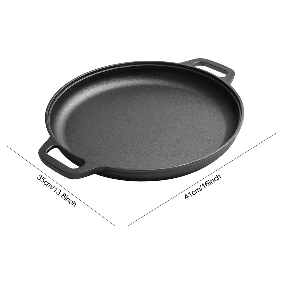 Cast Iron Pizza & Crepe Griddle Pan – Dual-Handle Skillet for Pancakes, BBQ, and Outdoor Cooking (Available in Multiple Sizes)