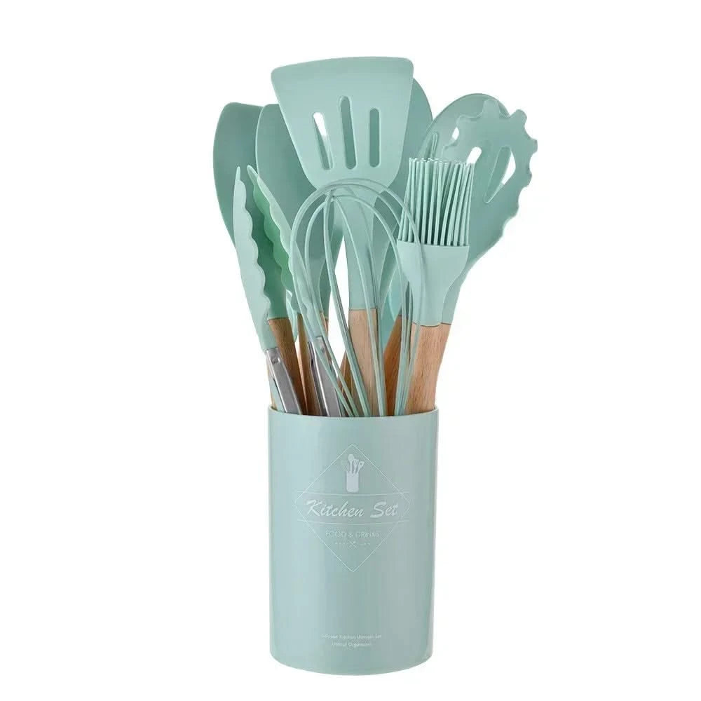 12-Piece Food-Grade Silicone Kitchen Utensils Set – Versatile Cooking Tools with Turner, Spatula, and Measuring Spoons for Everyday Use