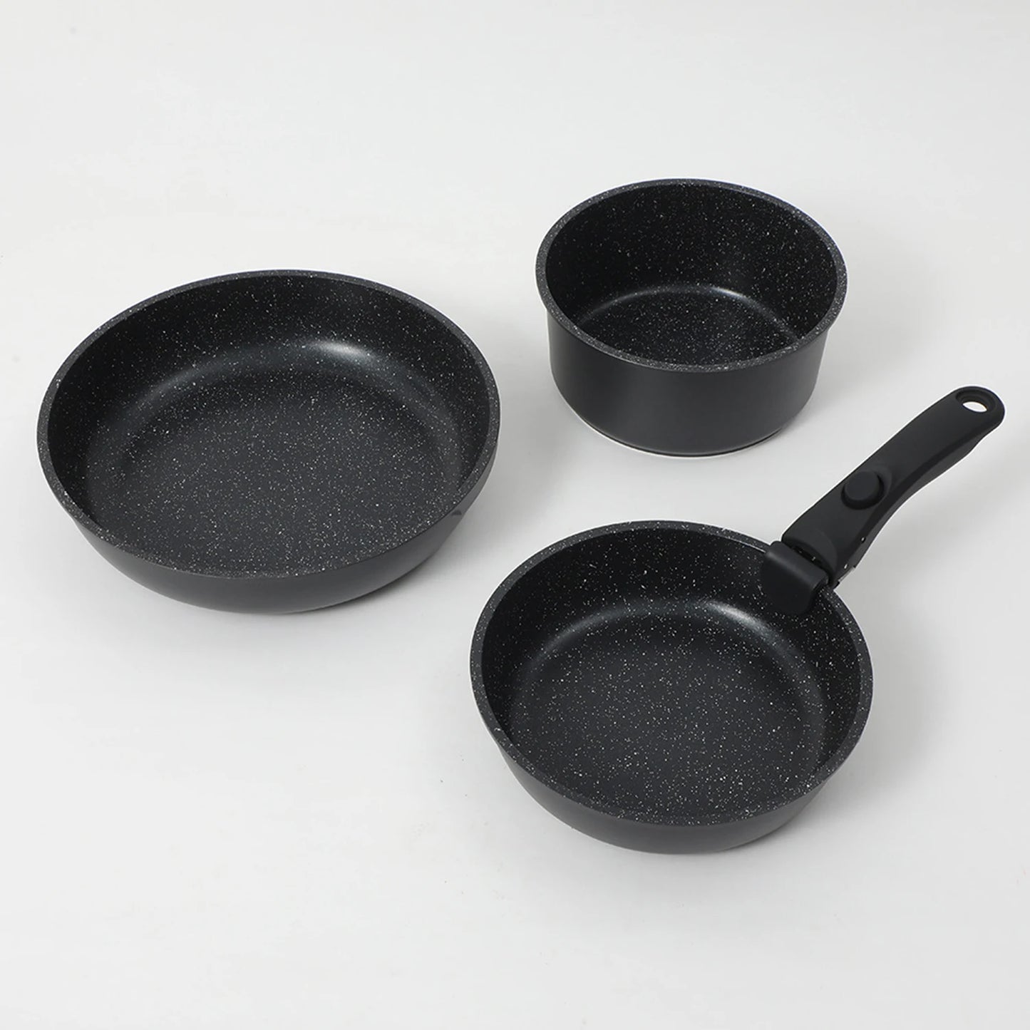 5-Piece Non-Stick Cookware Set with Detachable Handle – Aluminium Alloy, Stackable, Induction Compatible, Great for Everyday Cooking, Frying, and Sautéing