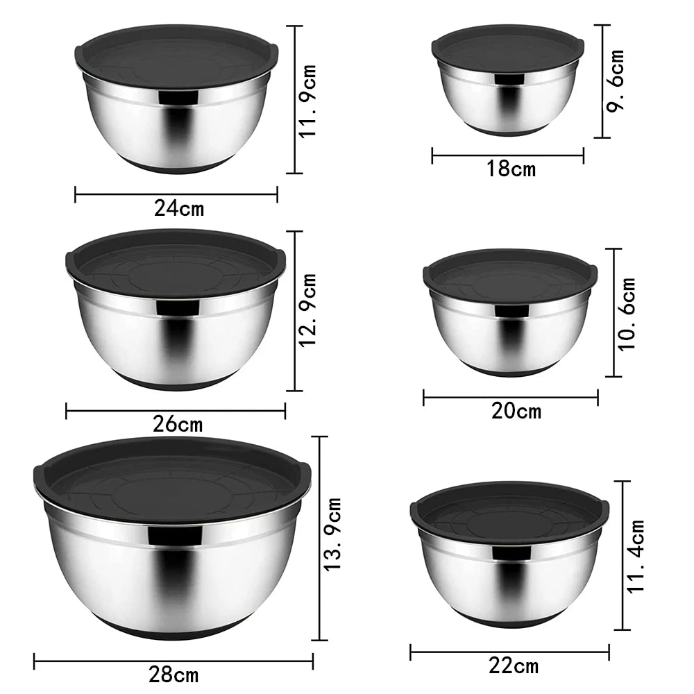 Stainless Steel Mixing Bowl Set with Airtight Lids – Multi-Purpose Kitchen Bowls for Mixing, Whisking, Serving, Storing & Food Prep – Fridge & Dishwasher Safe – Set Includes 6 Bowls in 18cm to 28cm Sizes