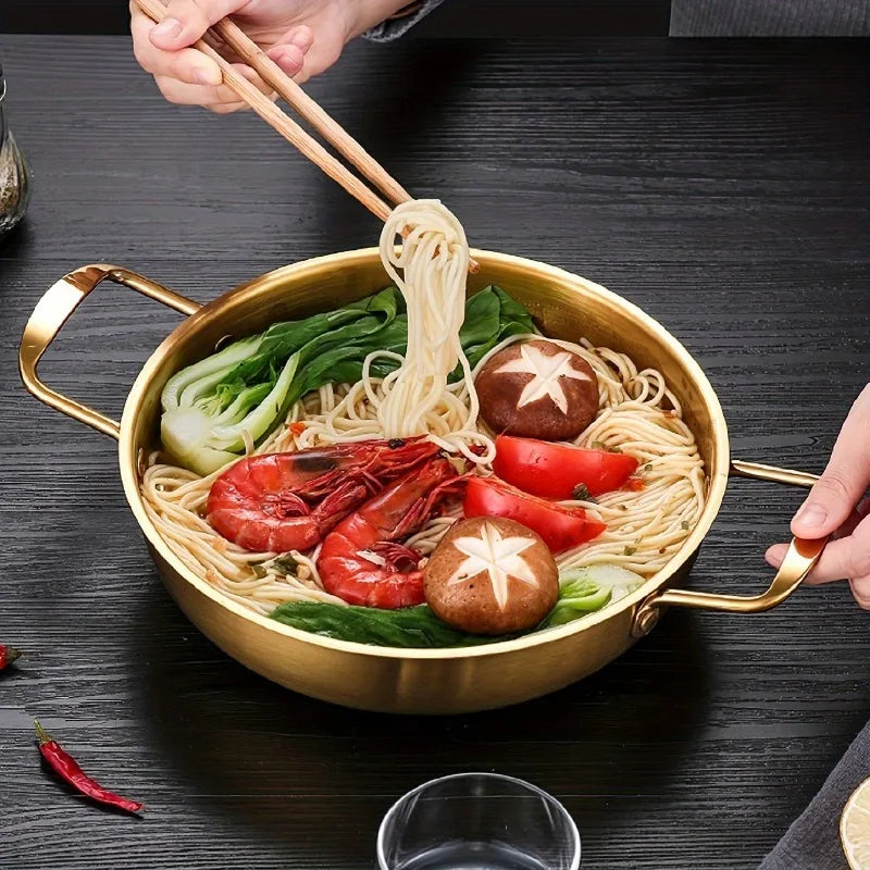 Golden Stainless Steel Noodle Pot – 19cm Single-Piece Multipurpose Pot for Kitchen Cooking