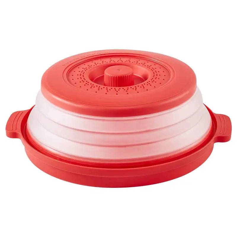 Microwave Food Splatter Cover Foldable Multifunction Splash Collapsible Guard Kitchen Gadget Colander for Meal Steaming Tray RED