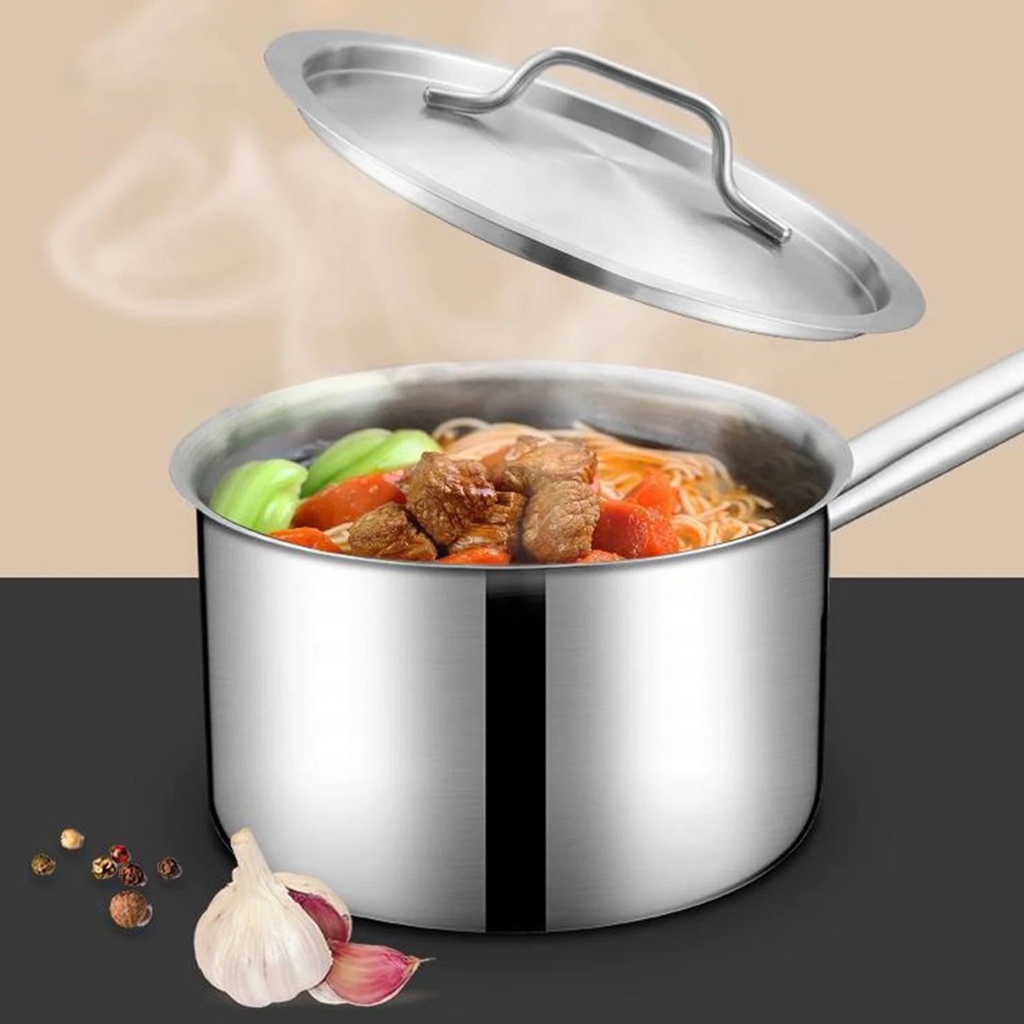 Stainless Steel Saucepan with Lid – Multipurpose Pot for Boiling Milk, Making Sauces, Soups, Steaming & Daily Meals – Compatible with Gas, Induction & Electric Cooktops – Available in 12cm (0.8L), 14cm (1.3L), & 20cm (3.7L) Sizes