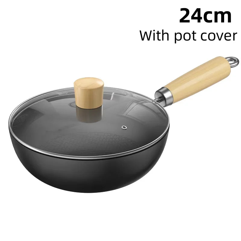 Small Non-Stick Wok with or without Glass Lid – Iron Stir-Fry Pan for Gas & Induction – Perfect for Single Servings, Eggs & Noodles – Available in 20cm & 24cm