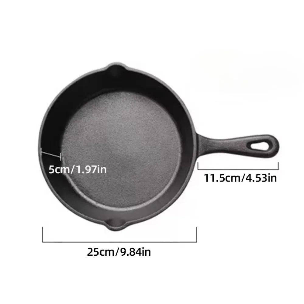 Cast Iron Skillet – Round Non-Stick Frying Pan for Hob, Grill & Campfire – Perfect for Steaks, Eggs & Fry-Ups (25cm)
