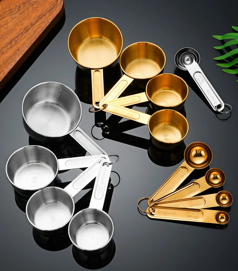 8 Piece Gold Measuring Cups And Spoons Set Stainless Steel
