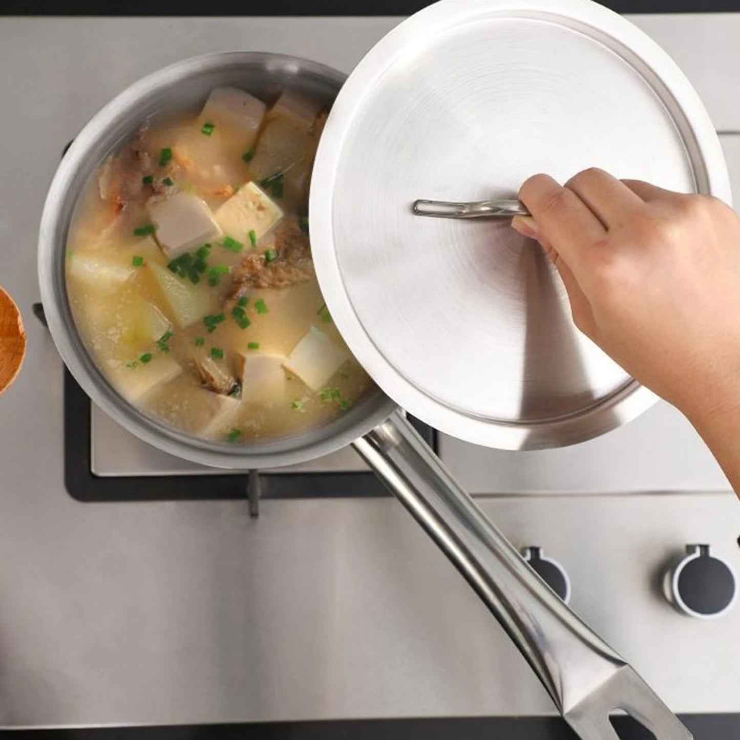 Stainless Steel Saucepan with Lid – Multipurpose Pot for Boiling Milk, Making Sauces, Soups, Steaming & Daily Meals – Compatible with Gas, Induction & Electric Cooktops – Available in 12cm (0.8L), 14cm (1.3L), & 20cm (3.7L) Sizes