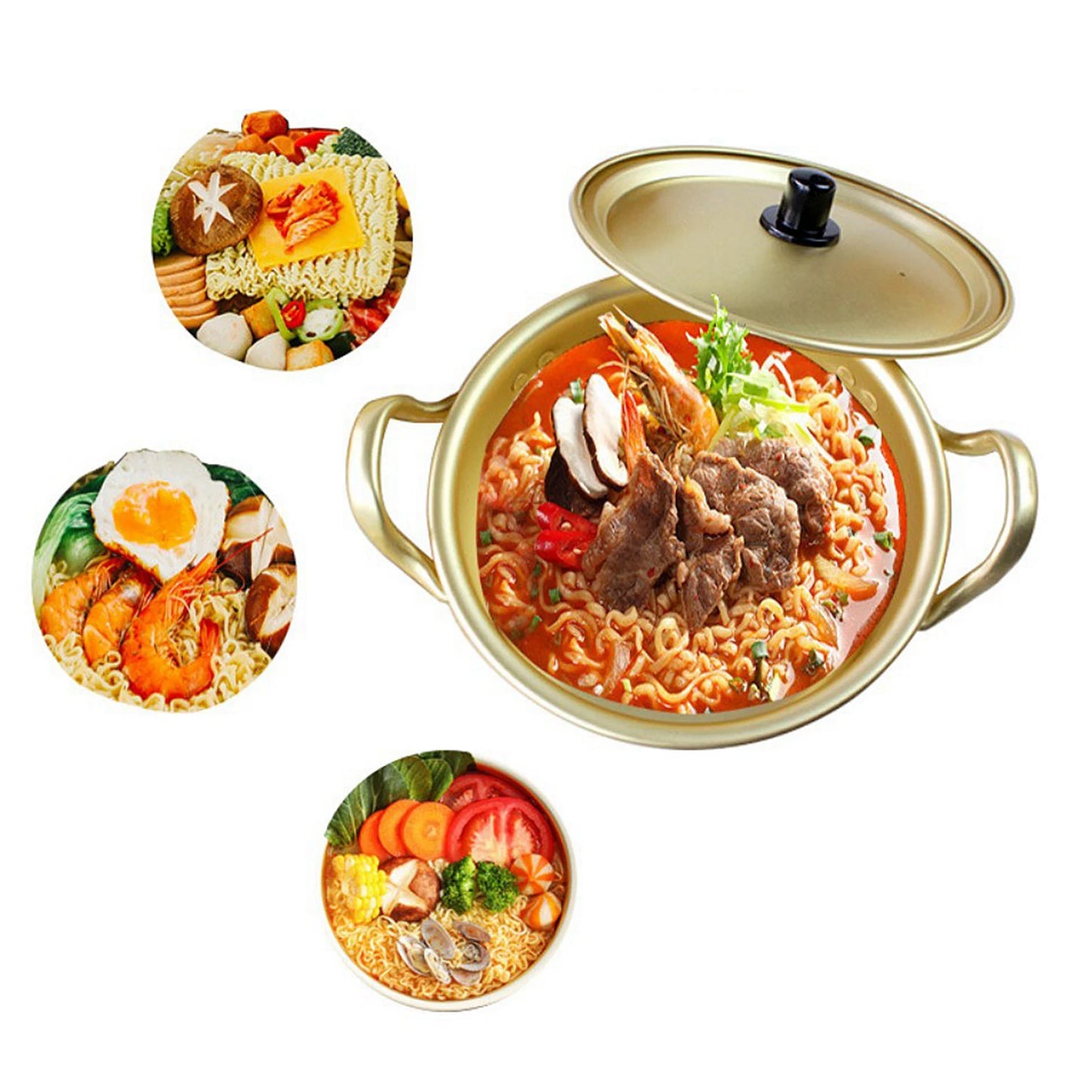 Golden Aluminum Soup & Noodle Pot with Lid – Ideal for Ramen, Broth, and Everyday Cooking (Available in 18cm, 20cm, 22cm)