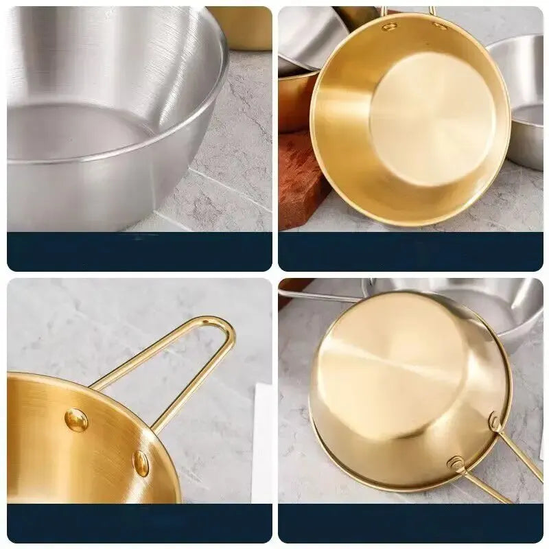 Golden Stainless Steel Snack Bowl – Multipurpose Double-Handle Bowl (Available in 12.5cm, 13.5cm, and 14.5cm )