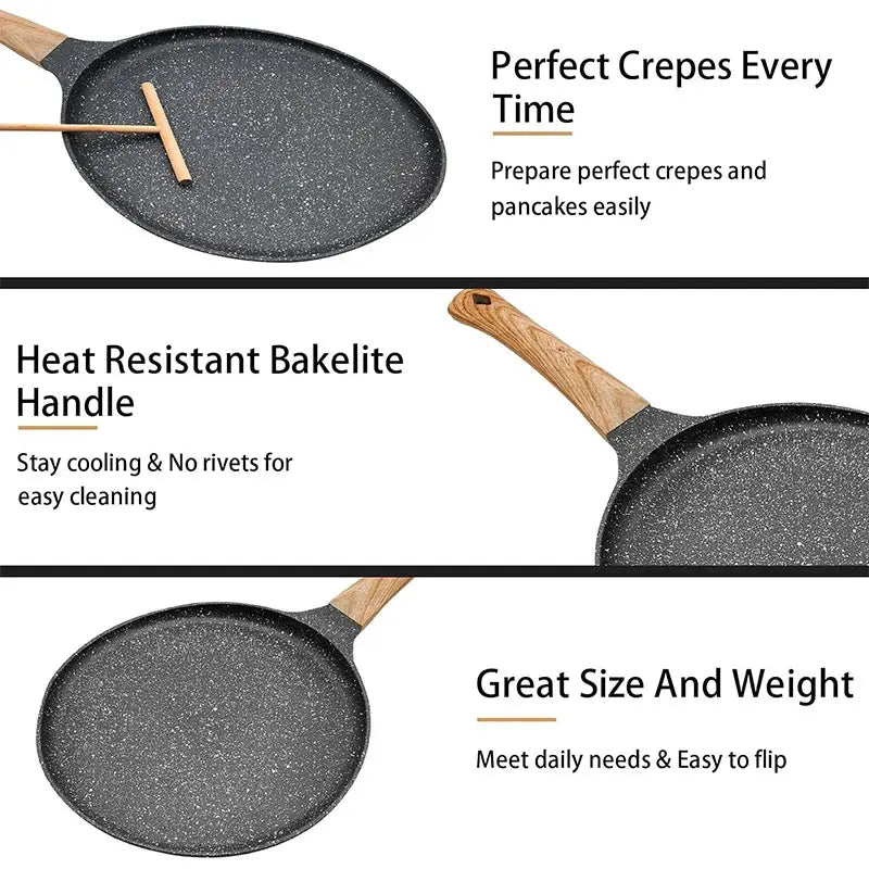 Granite-Coated Non-Stick Griddle Pan – Ideal for Flatbreads, Crepes, Pancakes, Tortillas, Eggs, Omelettes, Parathas, Roti, French Toast, Wraps, Tawa-Fried Fish, Quesadillas & Dosa – Available in 24cm Size in Light Grey