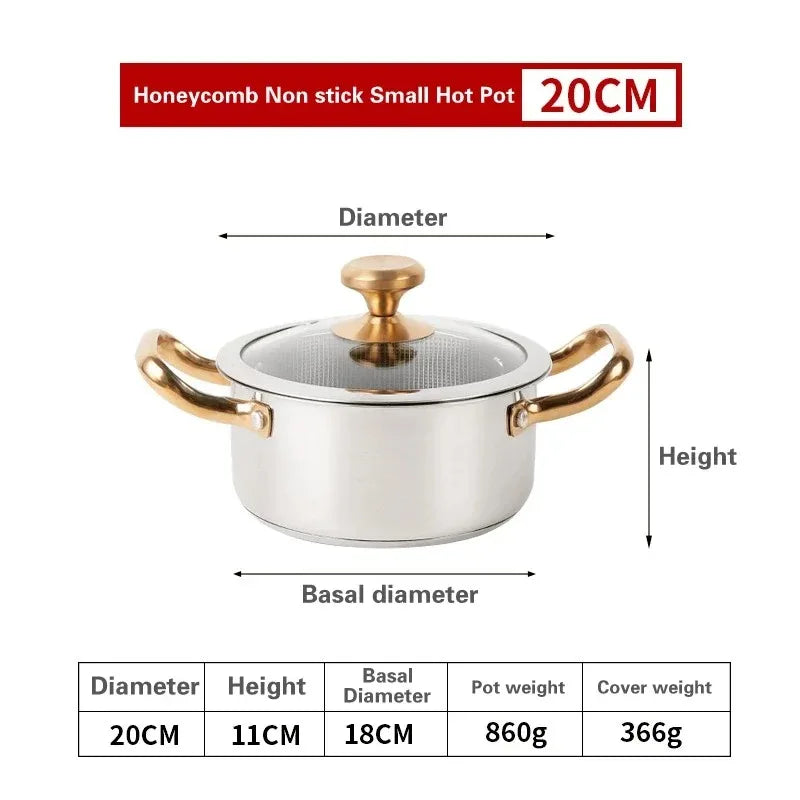 Honeycomb Stainless Steel Non-Stick Soup Pot with Glass Lid – Multi-Purpose Pot for Frying, Stewing, Searing, Stir-Fry, Soup, Stock & Daily Cooking – Compatible with All Stovetops – Available in 20cm, 22cm, 24cm
