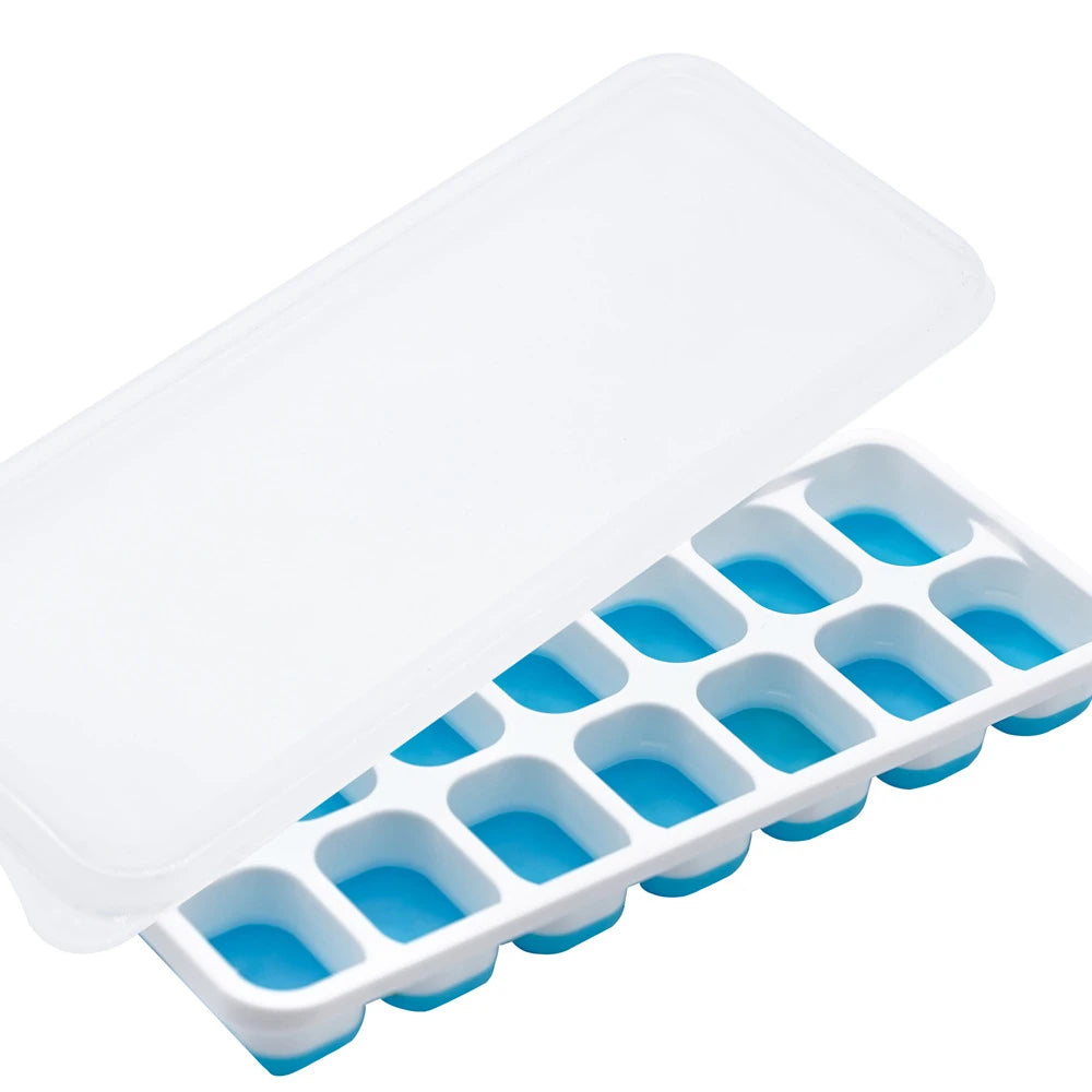 Easy-Release Ice Cube Tray with Lid – 14 Cube Stackable Ice Mould – Best for Chilling Water, Juice & Iced Coffee – Available in Pink, Green, Yellow & Blue Colours