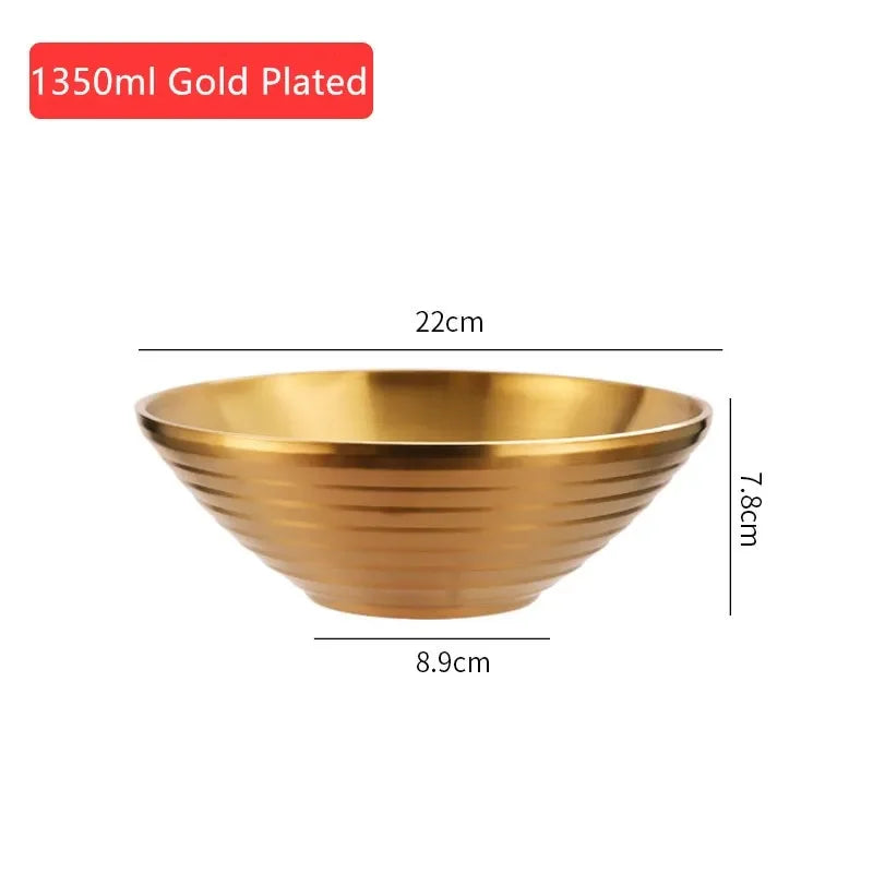 Golden Stainless-Steel Bowl – Ideal for Ramen, Rice, Soups, Noodles, & Salad, Made from Premium 304 Steel (Available in 500ml–1800ml)