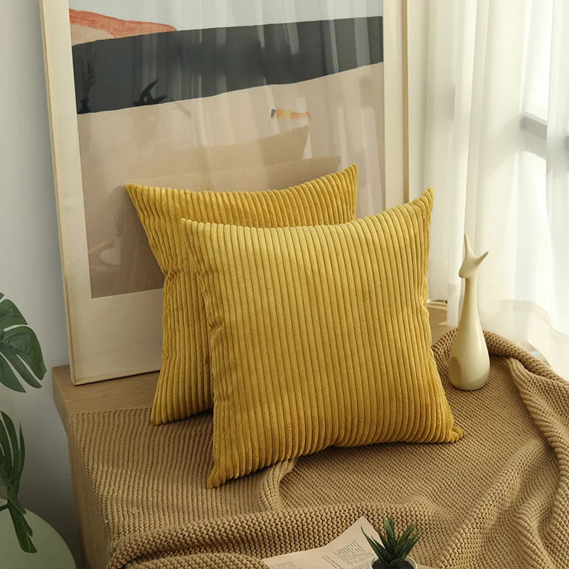 2 Piece Corduroy Striped Throw Pillow Cases 45x45cm – Soft Plush Decorative Cushion Covers – Great for Sofas, Beds & Living Rooms