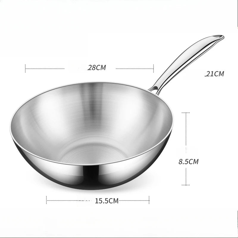 Stainless Steel Wok with Long Handle- Durable Chef’s Cooking Wok Pan for Stir-Frying, Searing, Sautéing, Tossing Noodles, Frying Eggs, Omelettes & One-Pan Dishes – Compatible with Induction & Gas Stoves – Available in 22cm,24cm,26cm,28cm & 30cm