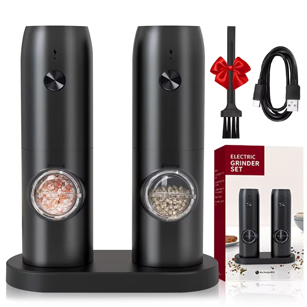 Rechargeable Electric Salt & Pepper Grinder Set β Stainless Steel or ABS Automatic Spice Mills with USB Rechargeable or Charging Base Options β Adjustable Coarseness for Salt, Pepper & Seasonings