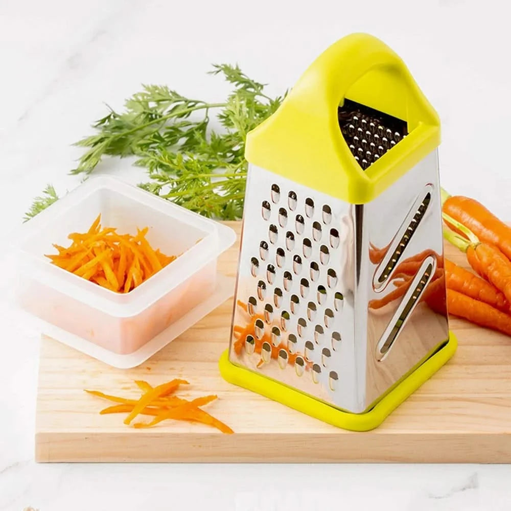 4-Sided Stainless Steel Grater with Storage Box Container—Perfect for Cheese and Vegetable Prep in the Kitchen (Available in Grey, Black, Yellow, and Silver)