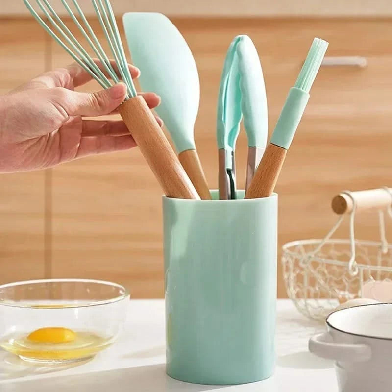 12-Piece Food-Grade Silicone Kitchen Utensils Set – Versatile Cooking Tools with Turner, Spatula, and Measuring Spoons for Everyday Use
