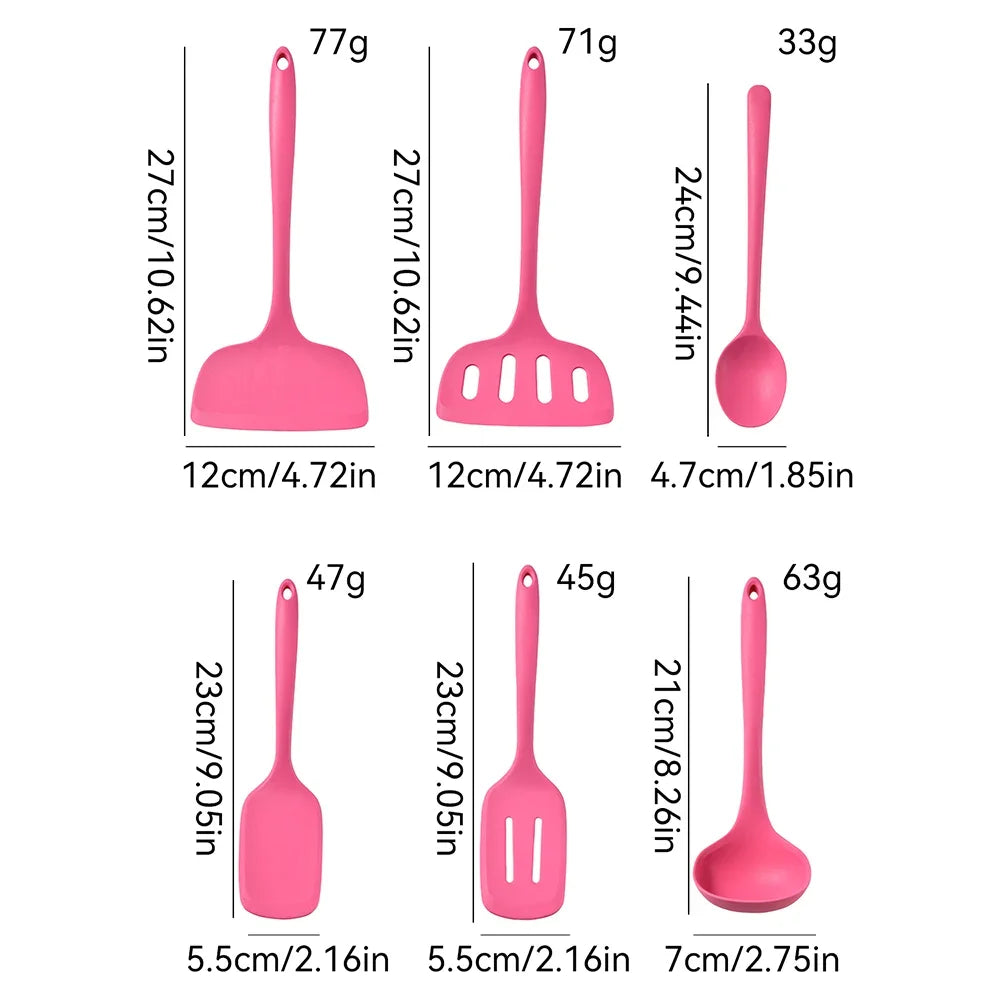 Blush Pink Silicone Kitchen Utensils Set – Heat-Resistant Spatulas, Turners, Ladle & Mixing Spoon – Safe for Non-Stick Cookware & Daily Cooking – Available as 6-Piece Set or Individual Pieces
