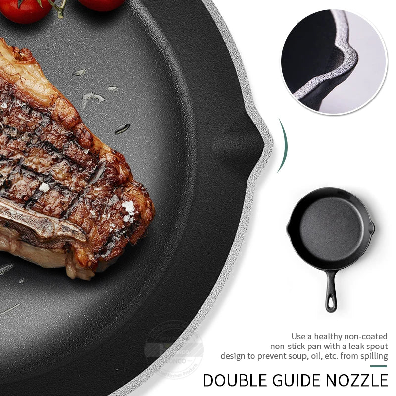 Cast Iron Frying Pan – Non-Stick Skillet for Steak, Eggs, Stir-Fry, and Baking, Compatible with Induction & Gas Stoves (14cm, 16cm, 20cm Sizes)