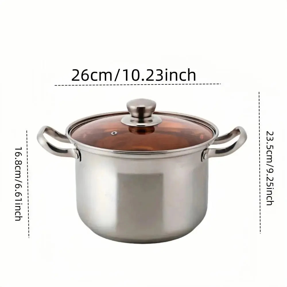 Stainless Steel Soup & Stock Pot with Glass Lid & Dual Handles – Durable Cooking Pot for Soups, Stews, Boiling Pasta, Frying, Searing, Stocks & One-Pot Meals – Compatible with Gas, Induction & Electric Stoves – Available in 22cm & 26cm 26cm