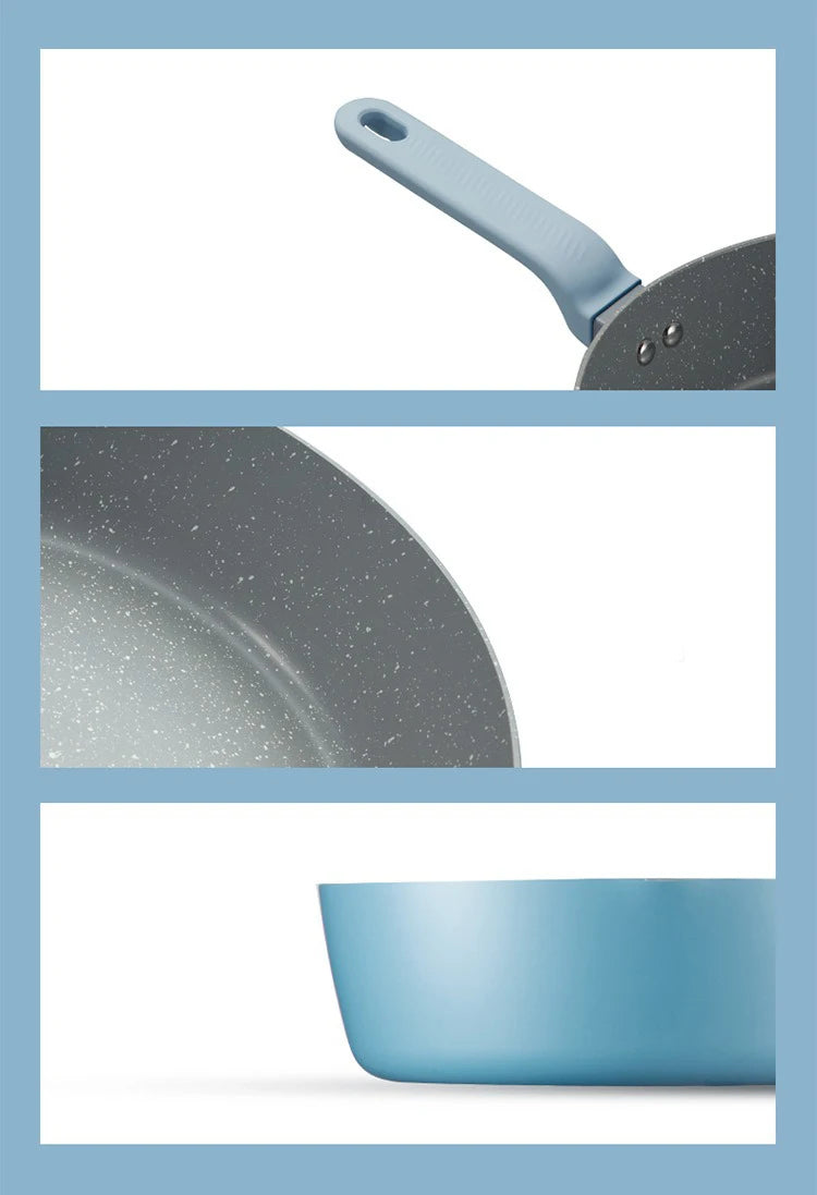 Blue Maifan Stone Non-Stick Frying Pan with Glass Lid – Aluminium Alloy Skillet with Anti-Scald Handle – Flat-Bottomed Design for Even Cooking & Easy Cleaning – Ideal for Steaks, Eggs, Sautéing & Daily Meals