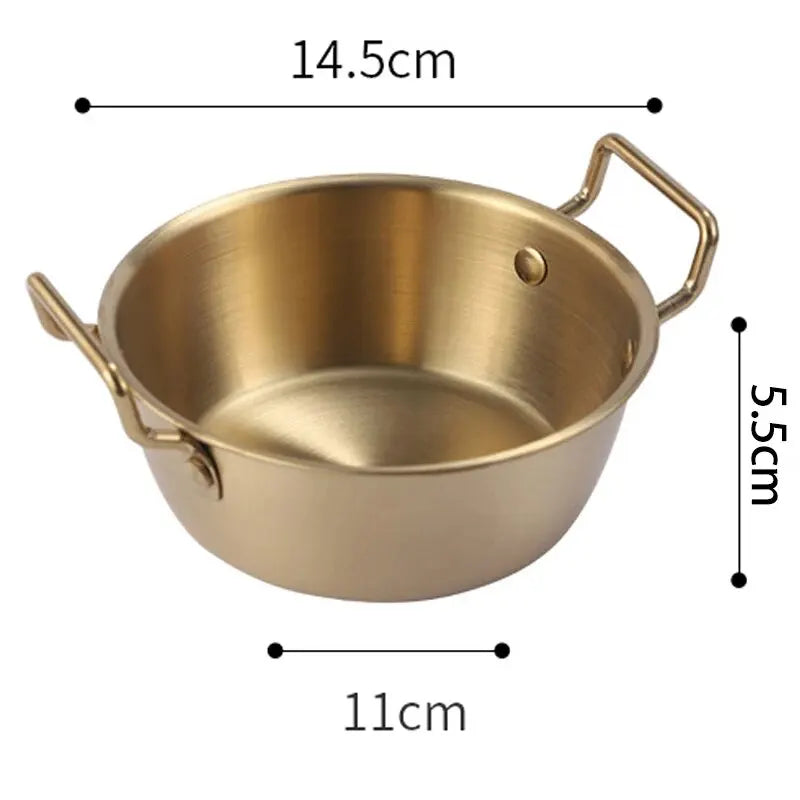 Golden Stainless Steel Snack Bowl – Multipurpose Double-Handle Bowl (Available in 12.5cm, 13.5cm, and 14.5cm )