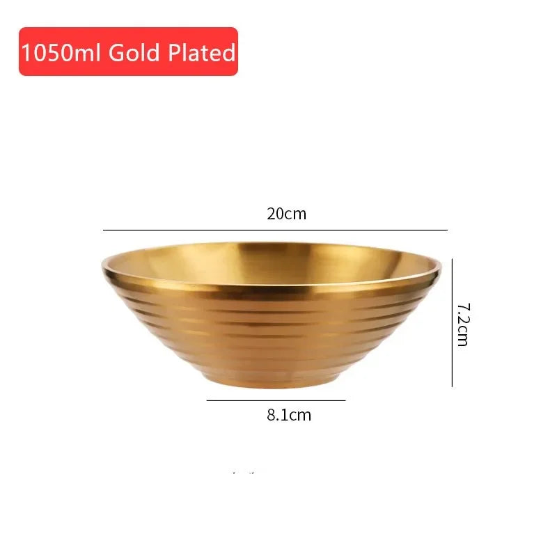 Golden Stainless-Steel Bowl – Ideal for Ramen, Rice, Soups, Noodles, & Salad, Made from Premium 304 Steel (Available in 500ml–1800ml)