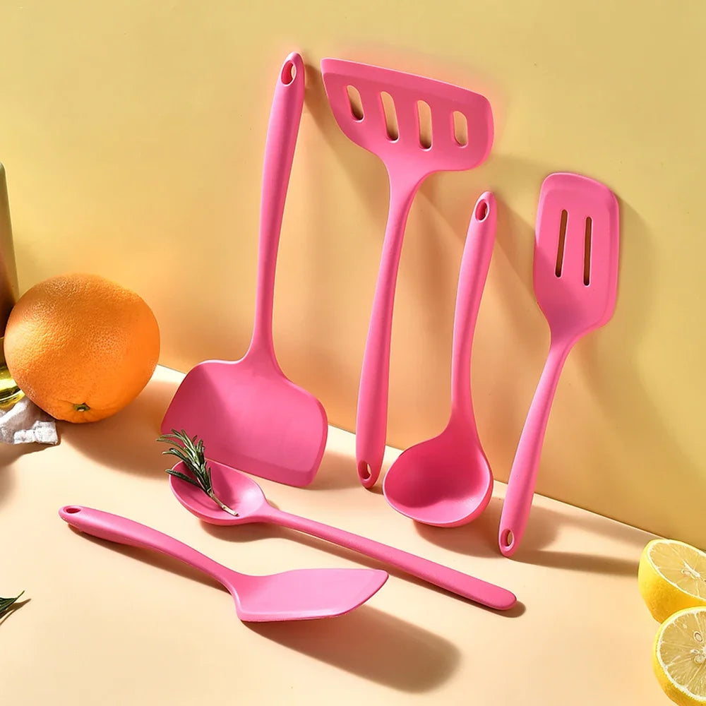 Blush Pink Silicone Kitchen Utensils Set – Heat-Resistant Spatulas, Turners, Ladle & Mixing Spoon – Safe for Non-Stick Cookware & Daily Cooking – Available as 6-Piece Set or Individual Pieces
