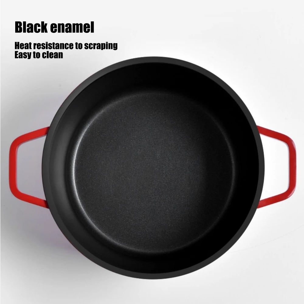 Cast Iron Enamel-Coated Dutch Oven with Lid & Side Handles – Heavy-Duty Cooking Pot for Simmering Soups, Braising, Roasting, Baking, Stews, Curries & One-Pot Meals – Oven, Induction & Gas Compatible – Red (24cm)