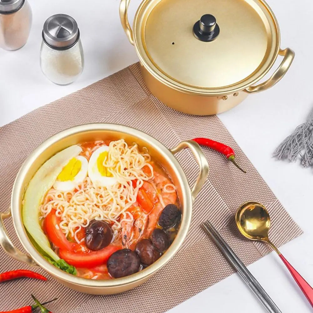 Golden Aluminum Noodle & Soup Pot with Lid – Ideal for Ramen, Milk, and Egg Cooking (Available in 16cm, 18cm, 20cm)