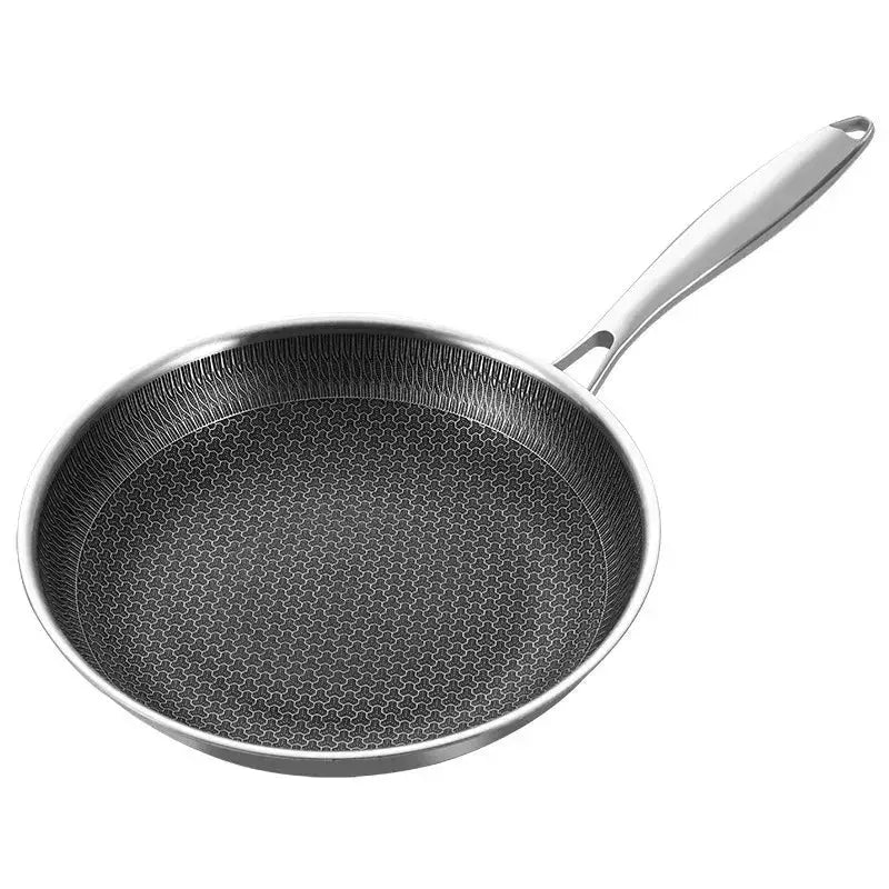 Honeycomb Stainless Steel Frying Pan – Uncoated 304 Stainless Steel, Three-Layer Thick-Bottomed Design for Even Heat Distribution – Non-Stick Surface Ideal for Searing, Sautéing, Stir-Frying, Frying Eggs, Omelettes, Steaks & Daily Cooking B308