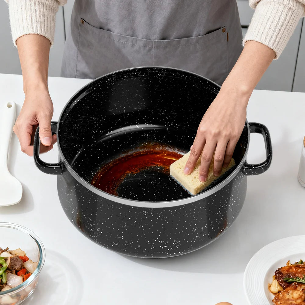 5 Piece Enamel Casserole Pot Set with Glass Lids – Stock Pots & Saucepans in 5 Sizes – Ideal for Stews, Soups & All Hobs