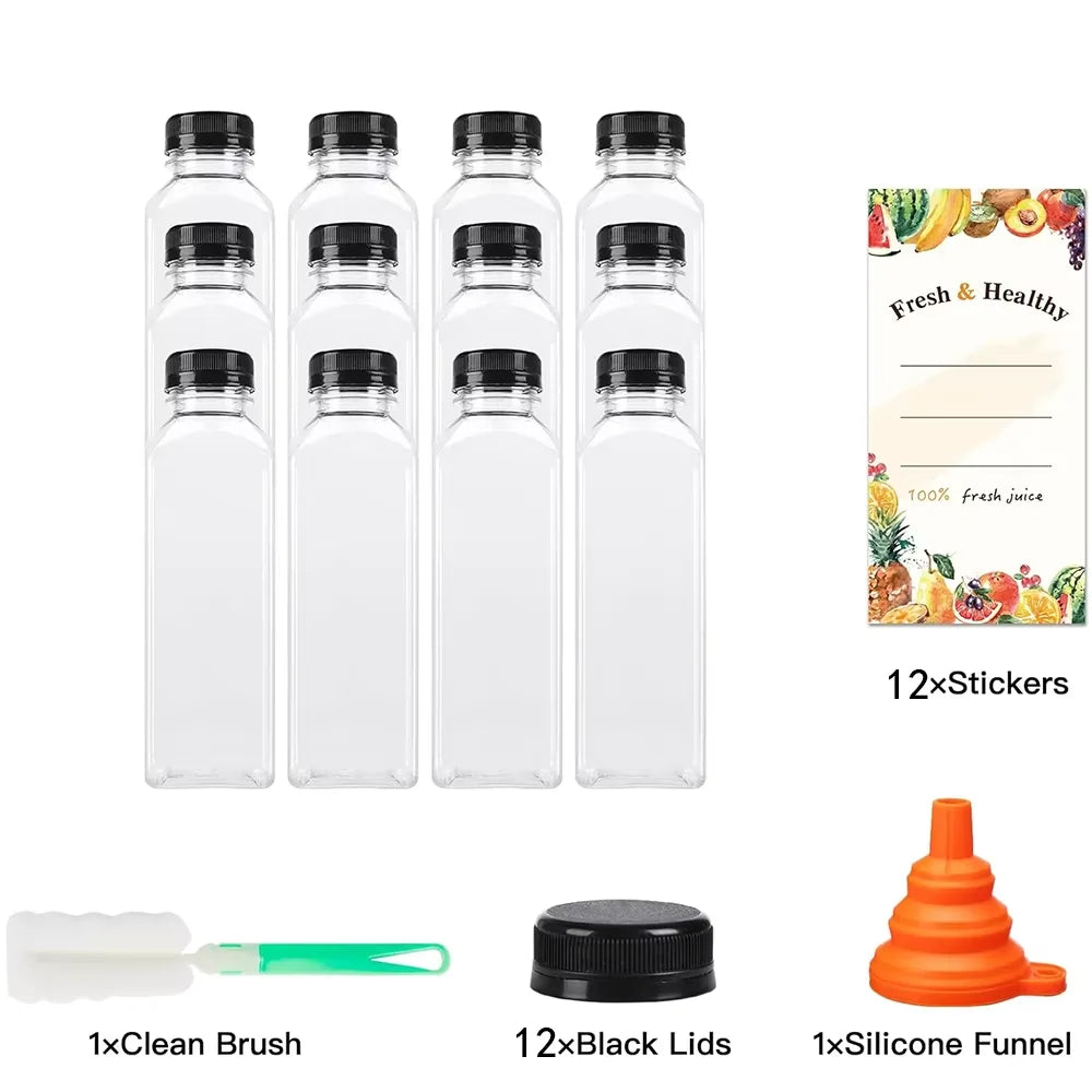 500ml Reusable Plastic Juice Bottles with Tamper-Proof Caps – Clear Drink Containers – Best for Fresh Juice, Smoothies & Picnics – Available in 6 Pieces, 12 Pieces & 18 Pieces