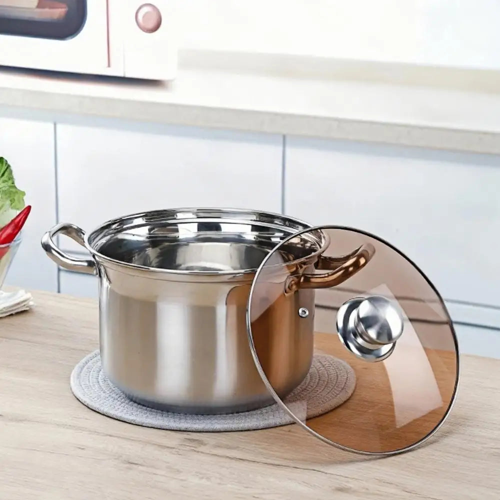 Stainless Steel Soup & Stock Pot with Glass Lid & Dual Handles – Durable Cooking Pot for Soups, Stews, Boiling Pasta, Frying, Searing, Stocks & One-Pot Meals – Compatible with Gas, Induction & Electric Stoves – Available in 22cm & 26cm