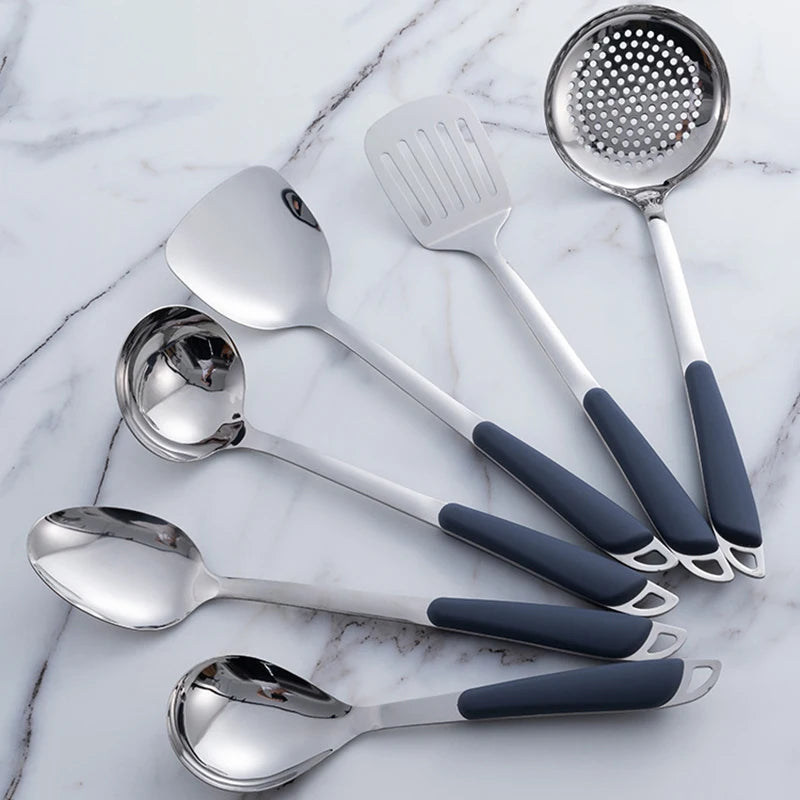 6-Piece Stainless Steel Kitchen Utensil Set with Ergonomic Handles