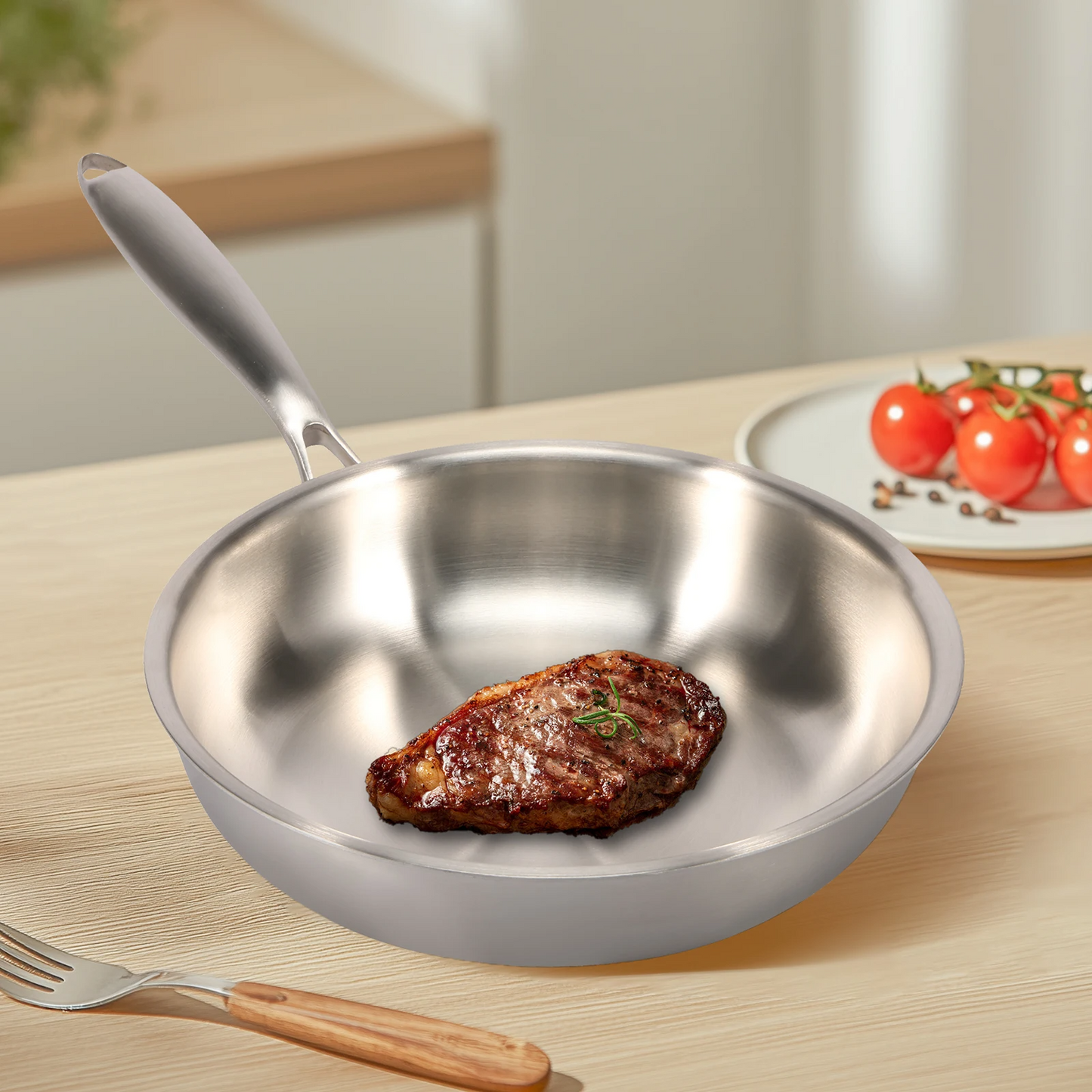 Stainless Steel Skillet with Clear Glass Lid – Uncoated, 304 Even-Heat Cooking Pan for Stir-Fry, Sauteing, Frying & Daily Kitchen Use – Size: 26cm