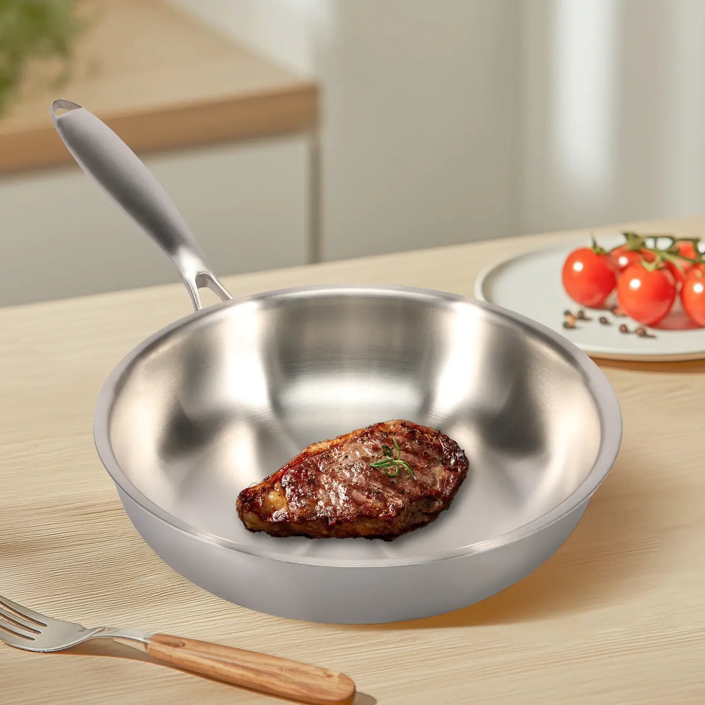 Stainless Steel Skillet with Clear Glass Lid – Uncoated, 304 Even-Heat Cooking Pan for Stir-Fry, Sauteing, Frying & Daily Kitchen Use – Size: 26cm