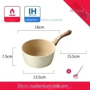 Maifan Stone Coated Non-Stick Saucepan with Wooden Handle – Multipurpose Pot for Boiling Milk, Heating Soups, Sauces & Daily Cooking – Available with or without Glass Lid – Induction & Gas Stove Compatible – Available in 16cm, 18cm & 20cm Sizes