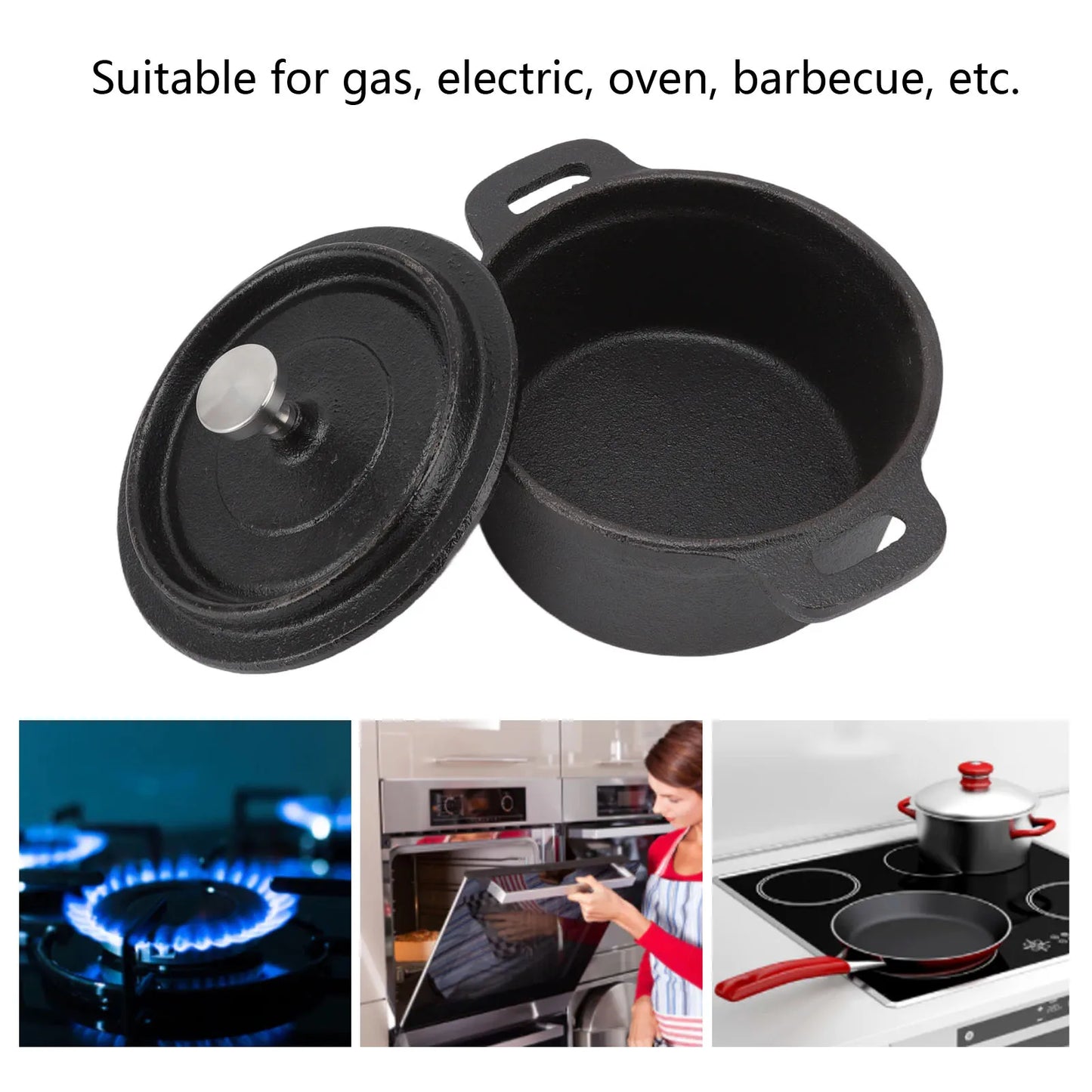 Premium Cast Iron Dutch Oven with Lid β Compact Multi-Purpose Double-Handled Pot Ideal for Slow Cooking, Stews, Barbecue, Roasting, and Pasta (Available in 10cm, 20cm Sizes)