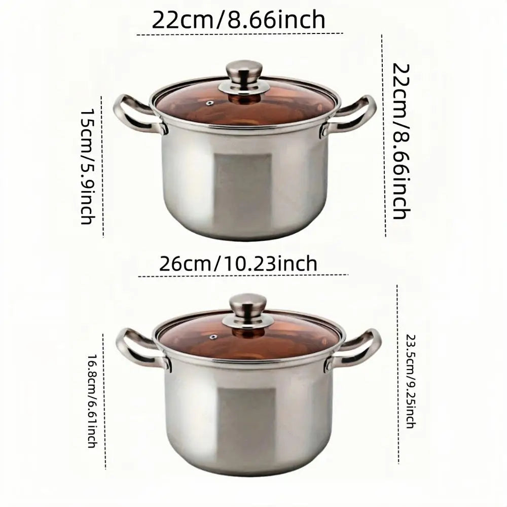 Stainless Steel Soup & Stock Pot with Glass Lid & Dual Handles – Durable Cooking Pot for Soups, Stews, Boiling Pasta, Frying, Searing, Stocks & One-Pot Meals – Compatible with Gas, Induction & Electric Stoves – Available in 22cm & 26cm