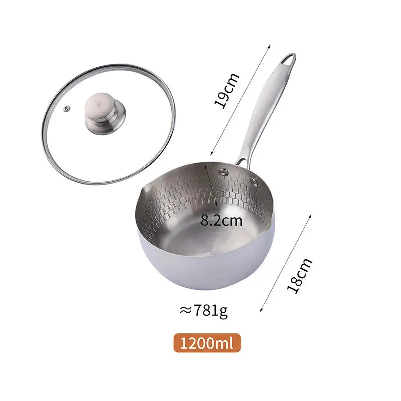 Stainless Steel Saucepan with Glass Lid & Long Handle – Saucepan for Boiling Milk, Soups, Sauces & Daily Meals – Heat-Resistant Grip – Induction & Gas Stove Compatible – 18cm – Silver Silver 1.2L