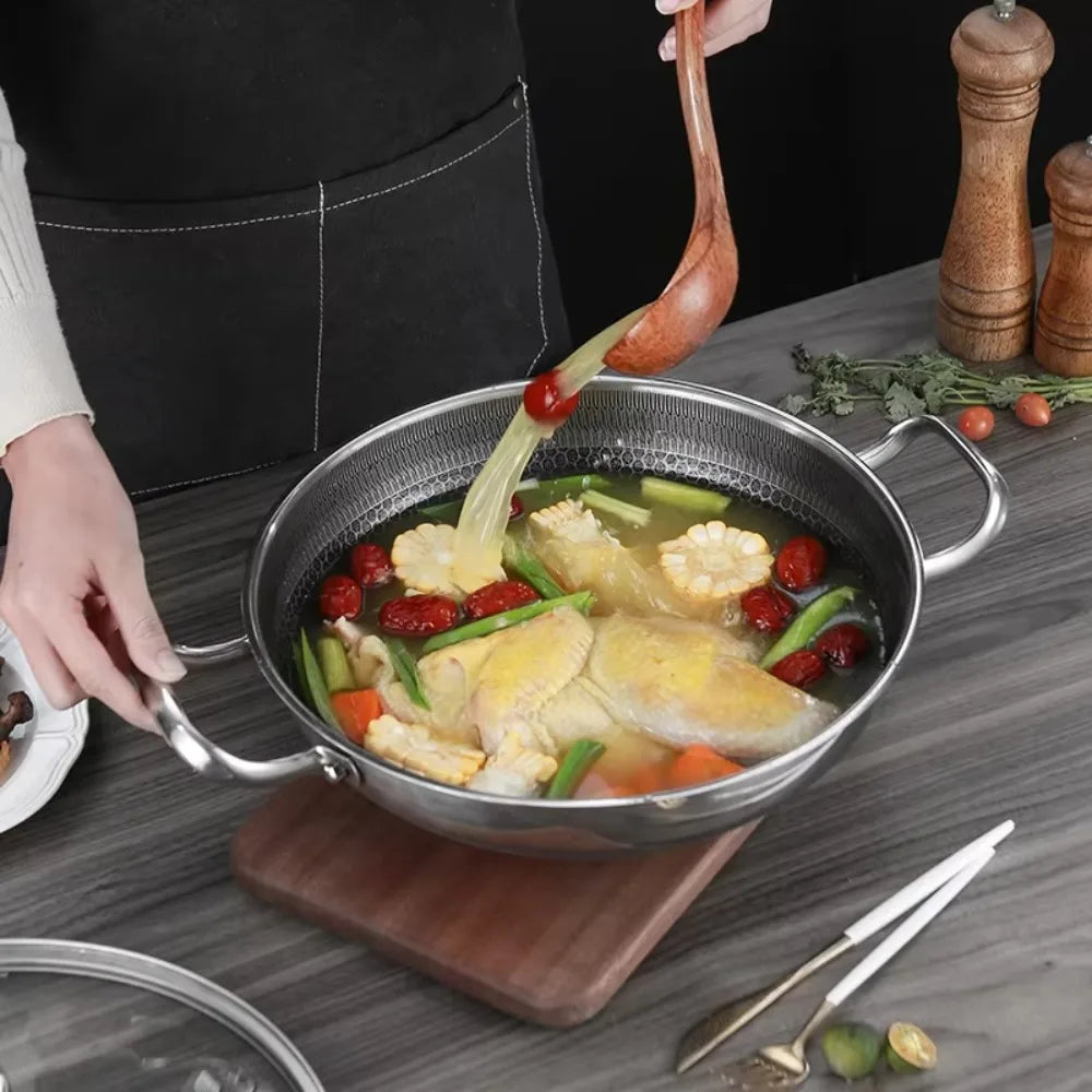 Honeycomb Stainless Steel Frying Pan & Soup Pot with Lid – Multi-Purpose, Double-Sided Non-Stick Deep Cooking Pot for Frying, Stewing, Soup, Stock & Daily Cooking – For Gas & Induction – Available in 32cm