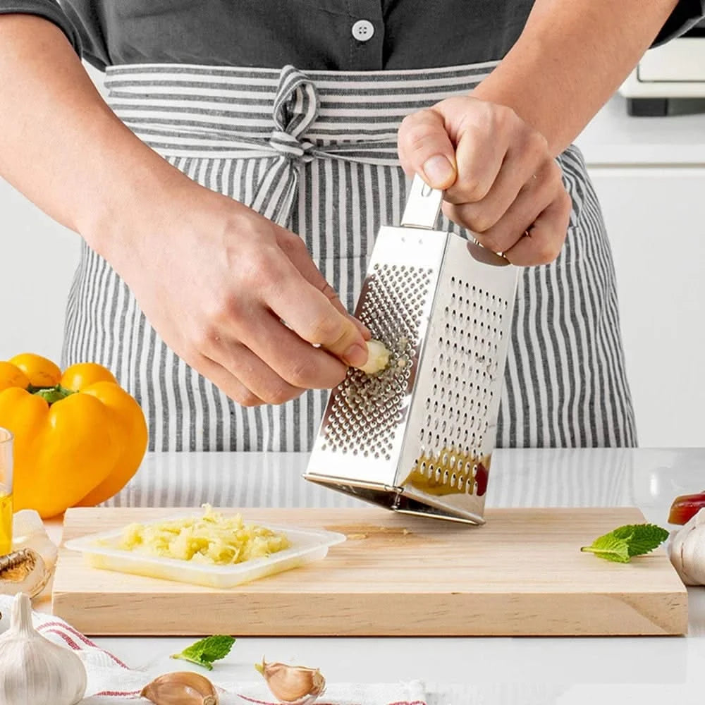 4-Sided Stainless Steel Grater with Storage Box Container—Perfect for Cheese and Vegetable Prep in the Kitchen (Available in Grey, Black, Yellow, and Silver)