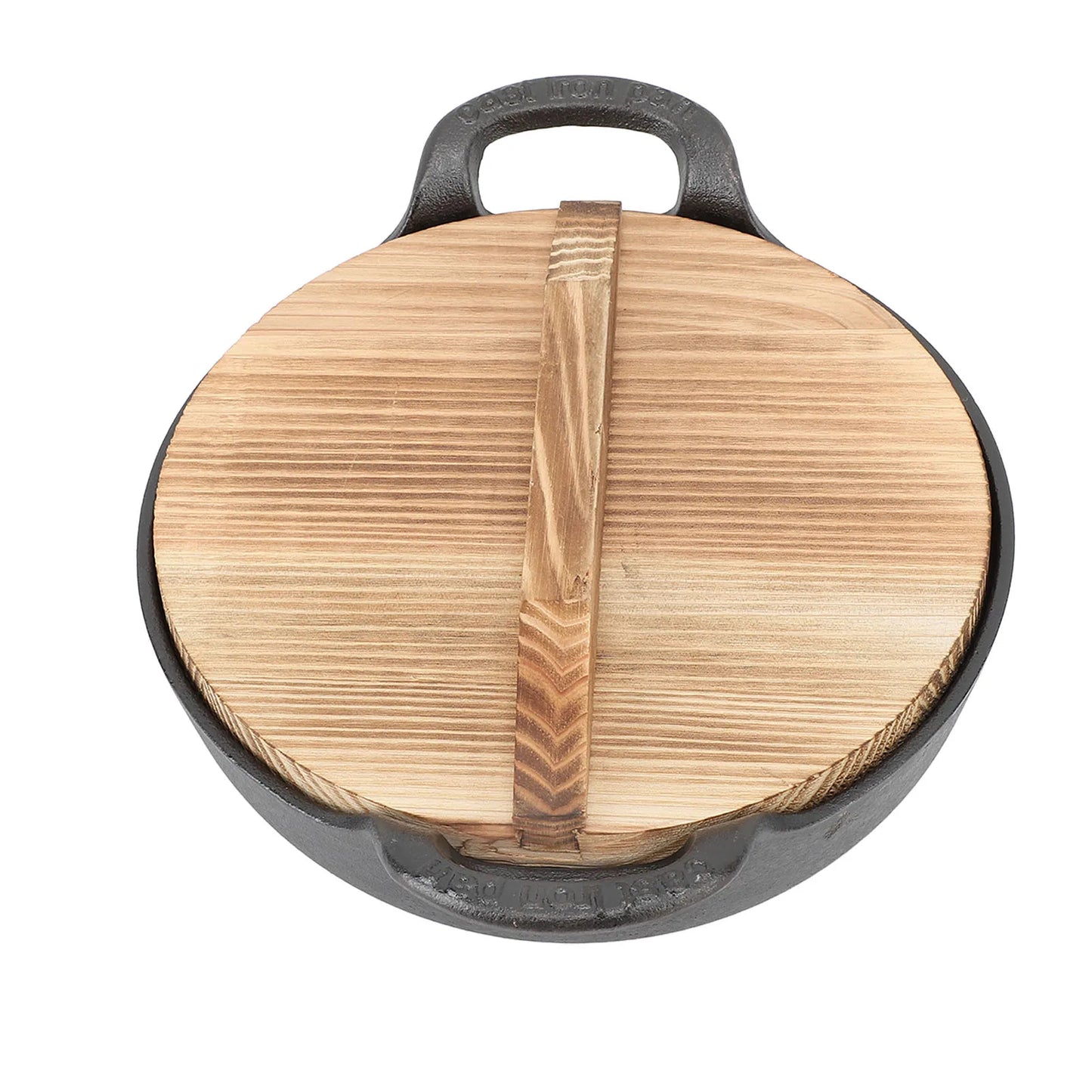 Pre-Seasoned Cast Iron Pan with Wooden Lid – Double-Handle Old-Fashioned Multifunctional Cooking Pot for Stews, Soups & Stir Fry (Available in 20cm, 25cm Sizes)