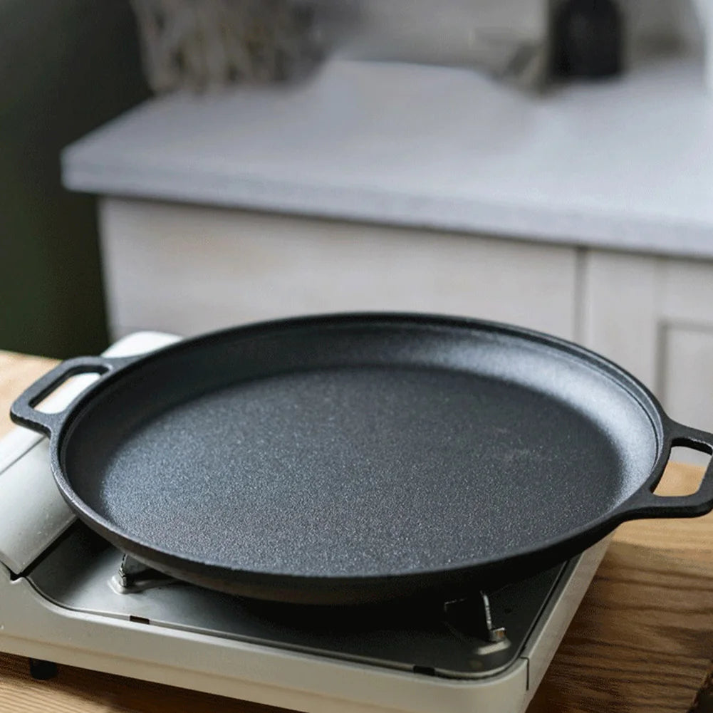 Cast Iron Pizza & Crepe Griddle Pan – Dual-Handle Skillet for Pancakes, BBQ, and Outdoor Cooking (Available in Multiple Sizes)